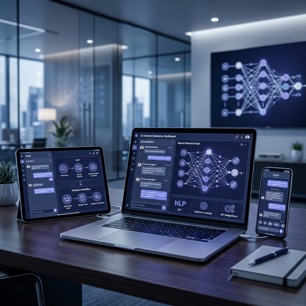 Enterprise AI Chatbot Interface on Multiple Devices with NLP Visualization
