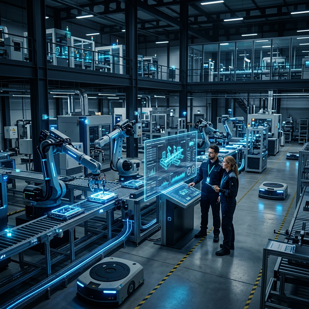 Smart Factory Floor with Robotic Arms and IoT Automation