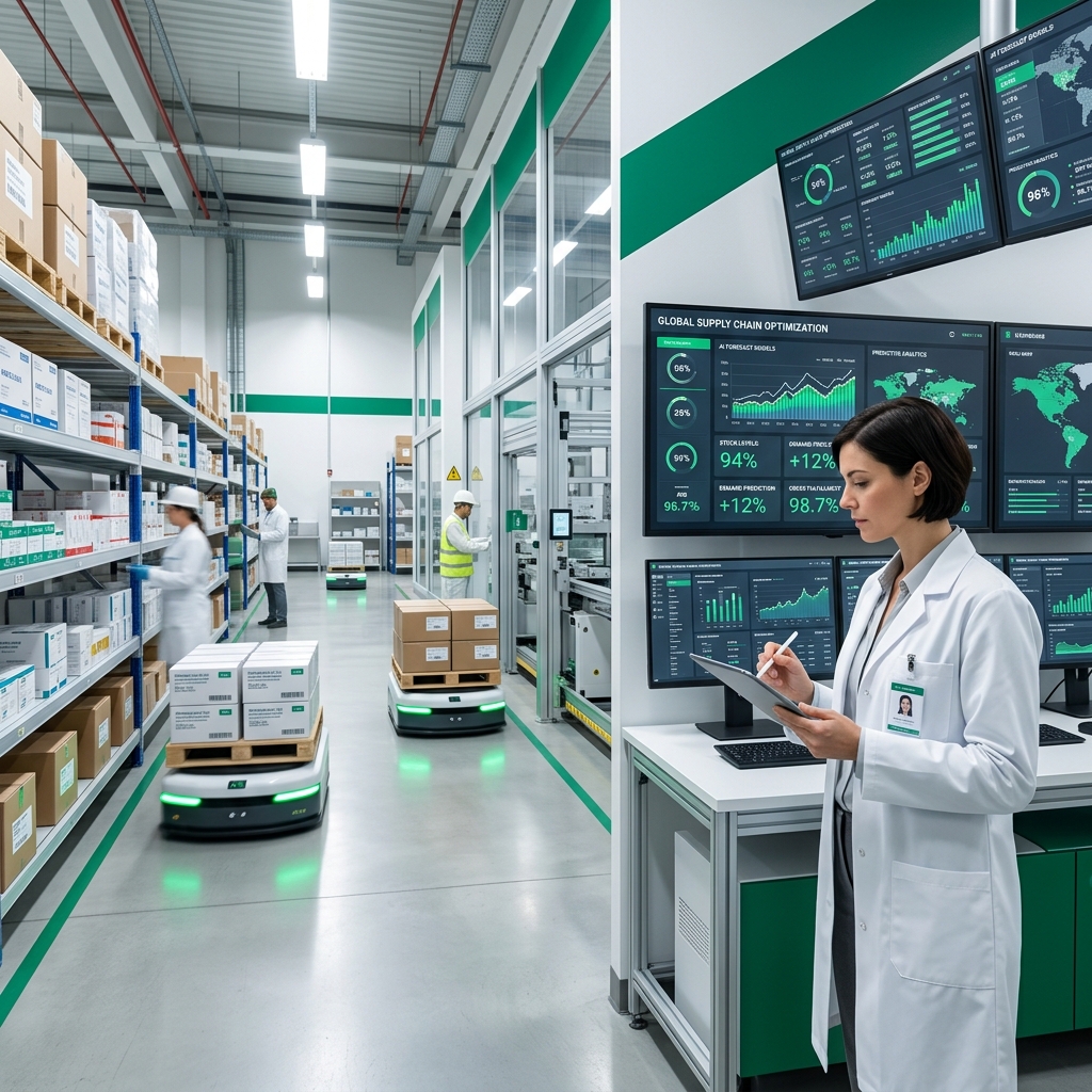Pharmaceutical Warehouse with AI Inventory Robots and Analytics